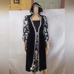 Spooktacular Witch Costume Dress Large Hooded Halloween Gothic Ghost Print